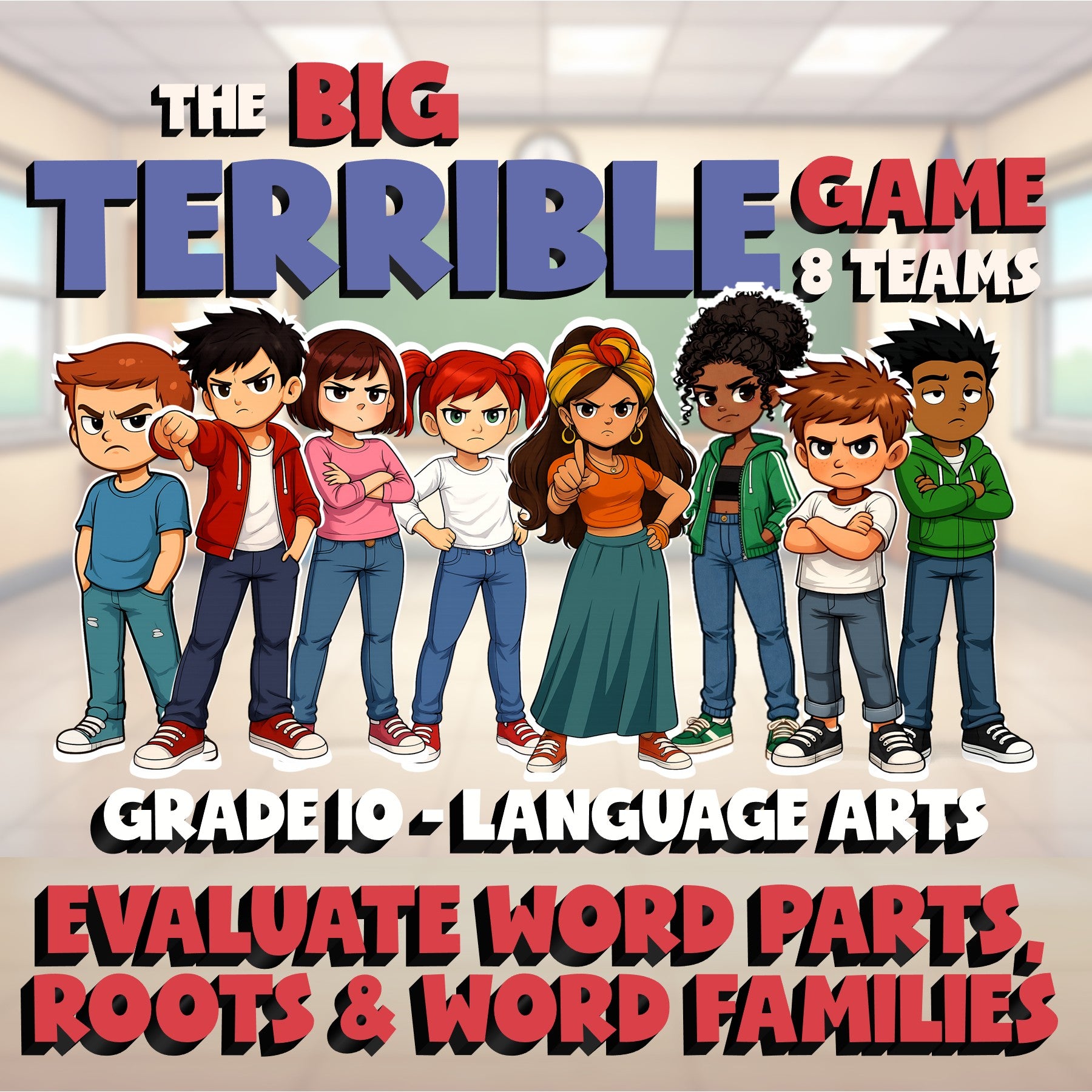 Evaluate Word Parts, Roots & Word Families BIG TERRIBLE GAME - Grade 10 ELA