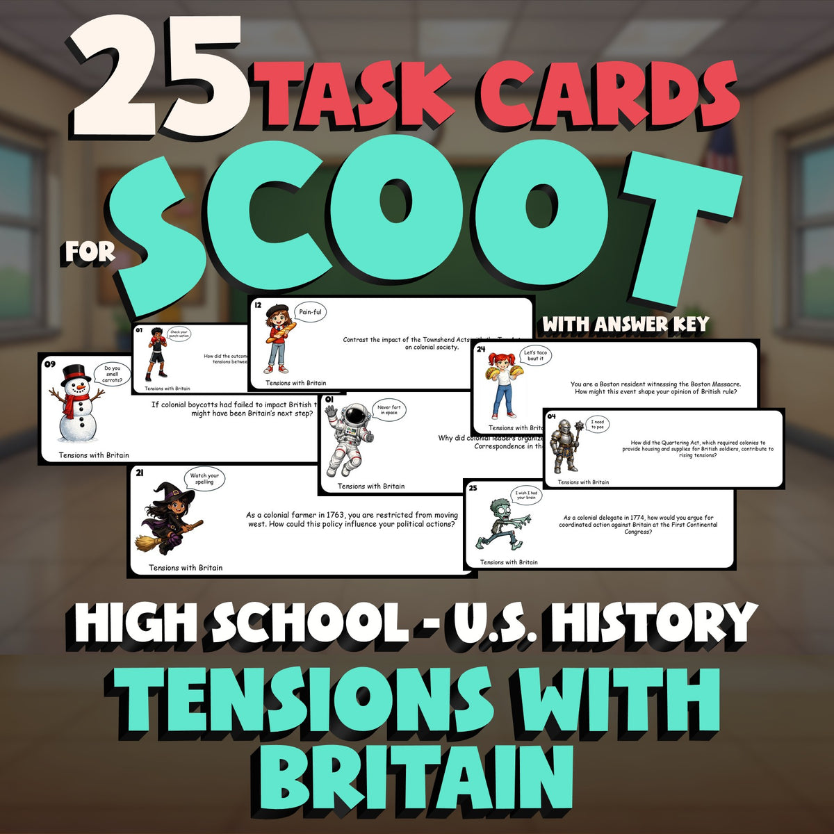 Tensions with Britain SCOOT TASK CARDS U.S. History Game - No Prep Review