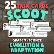 Evolution & Adaptation SCOOT TASK CARDS Science Game - No Prep Grade 9 Review