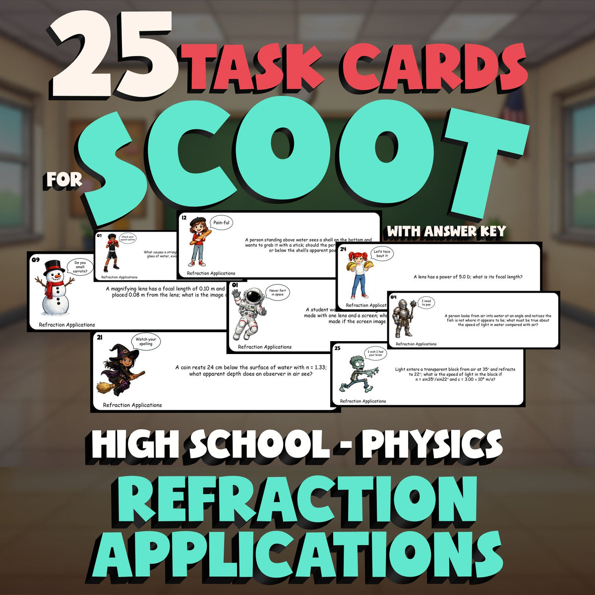 Refraction Applications SCOOT TASK CARDS Science Game - No Prep Physics Review