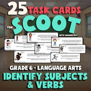 Identify Subjects & Verbs SCOOT TASK CARDS ELA Game - No Prep Grade 6 Review