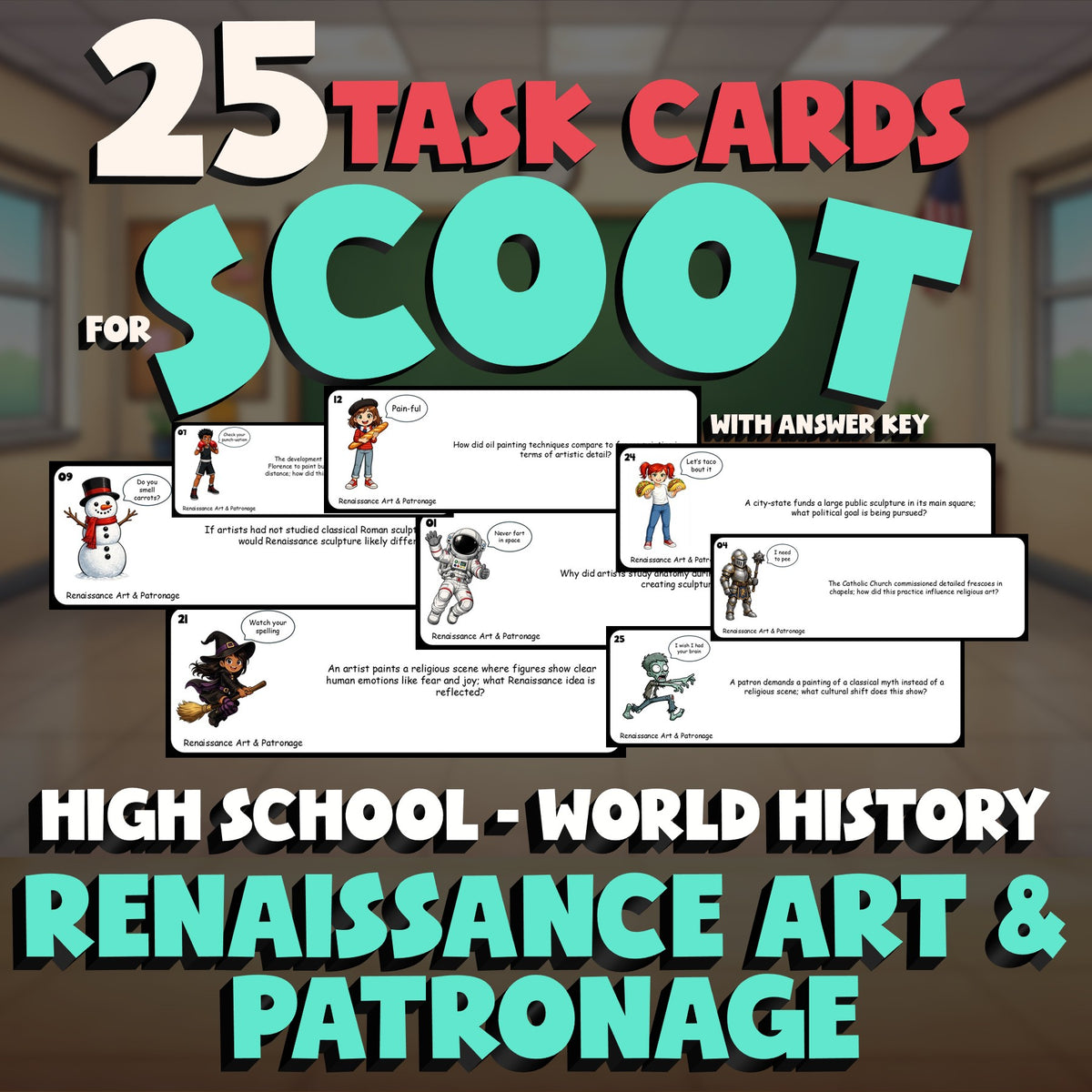 Renaissance Art & Patronage SCOOT TASK CARDS Game - No Prep World History Review