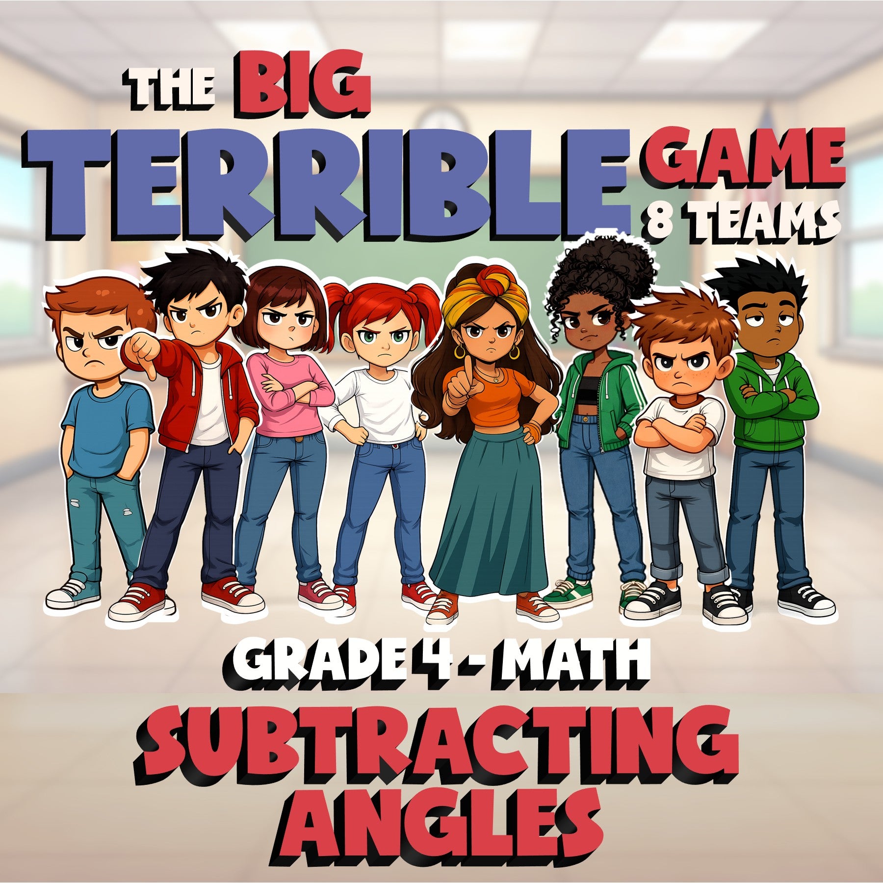 Subtracting Angles BIG TERRIBLE GAME - No Prep Grade 4 Math Review Activity