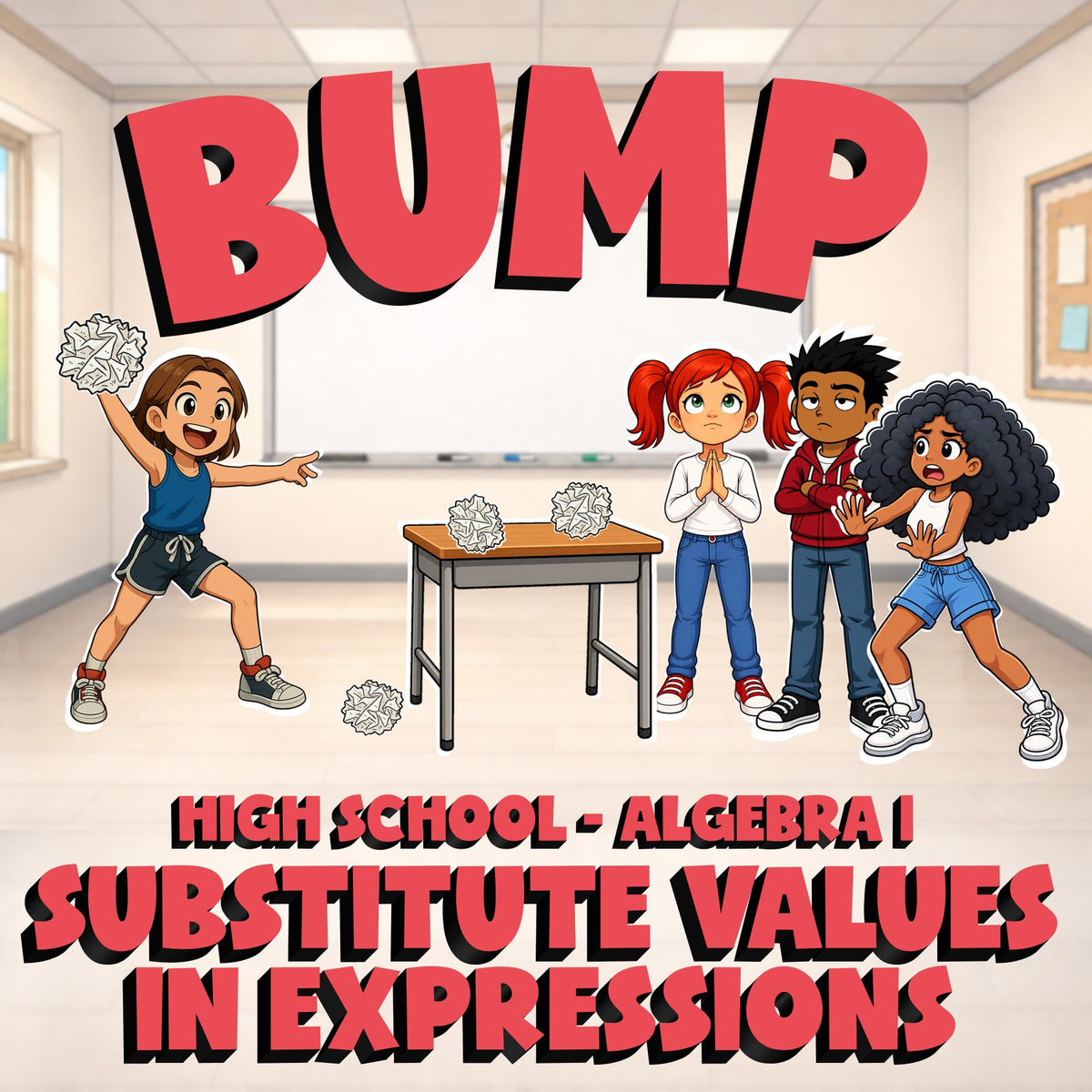 Substitute Values in Expressions BUMP Math Game - No Prep Algebra 1 Review