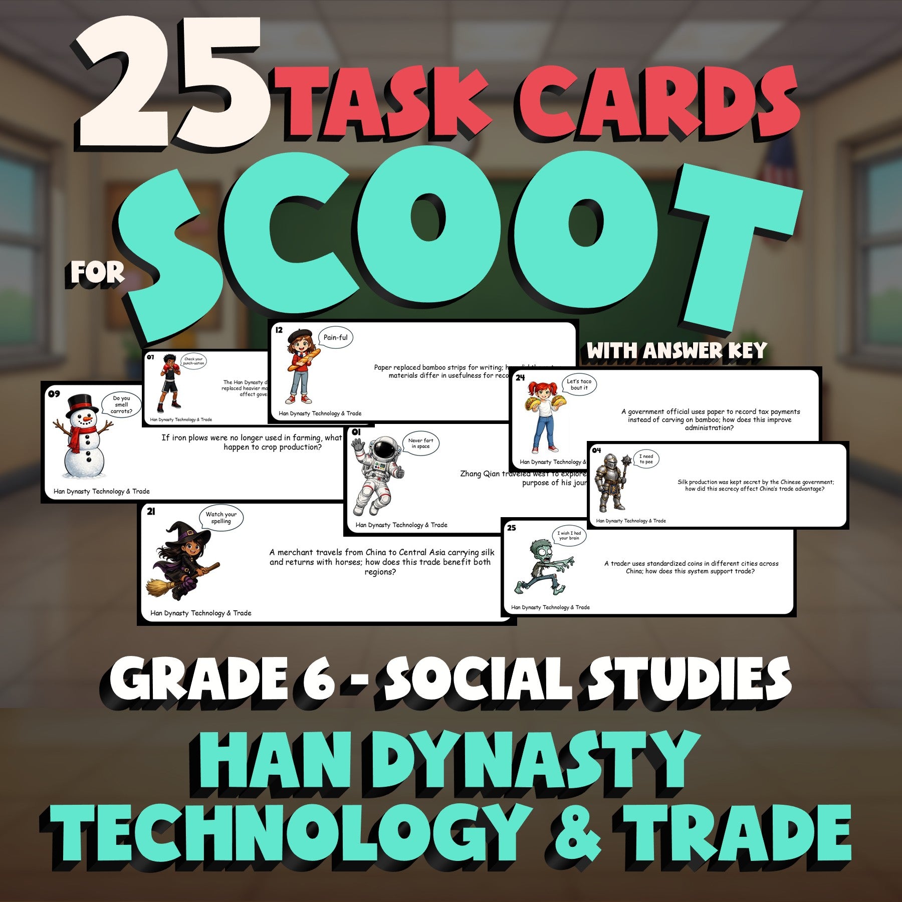 Han Dynasty Technology & Trade SCOOT TASK CARDS Socials Game - No Prep Grade 6