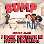 3 Digit Addition in Word Problems BUMP Math Game - No Prep Grade 3 Review