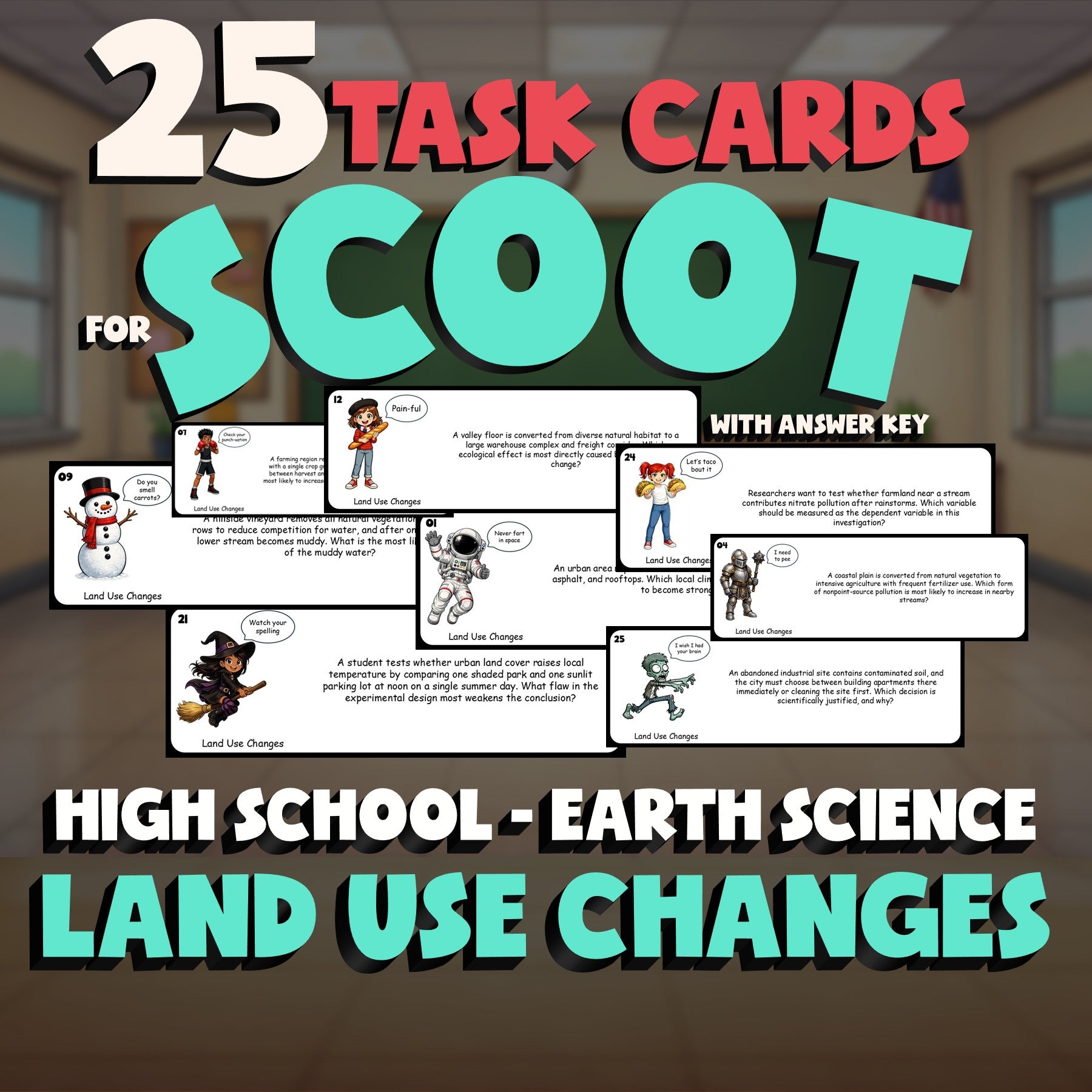 Land Use Changes SCOOT TASK CARDS Game - No Prep Earth Science Review Activity