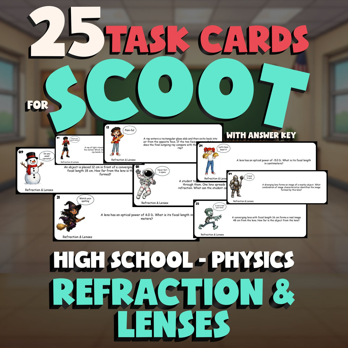 Refraction & Lenses SCOOT TASK CARDS Science Game - No Prep Physics Review