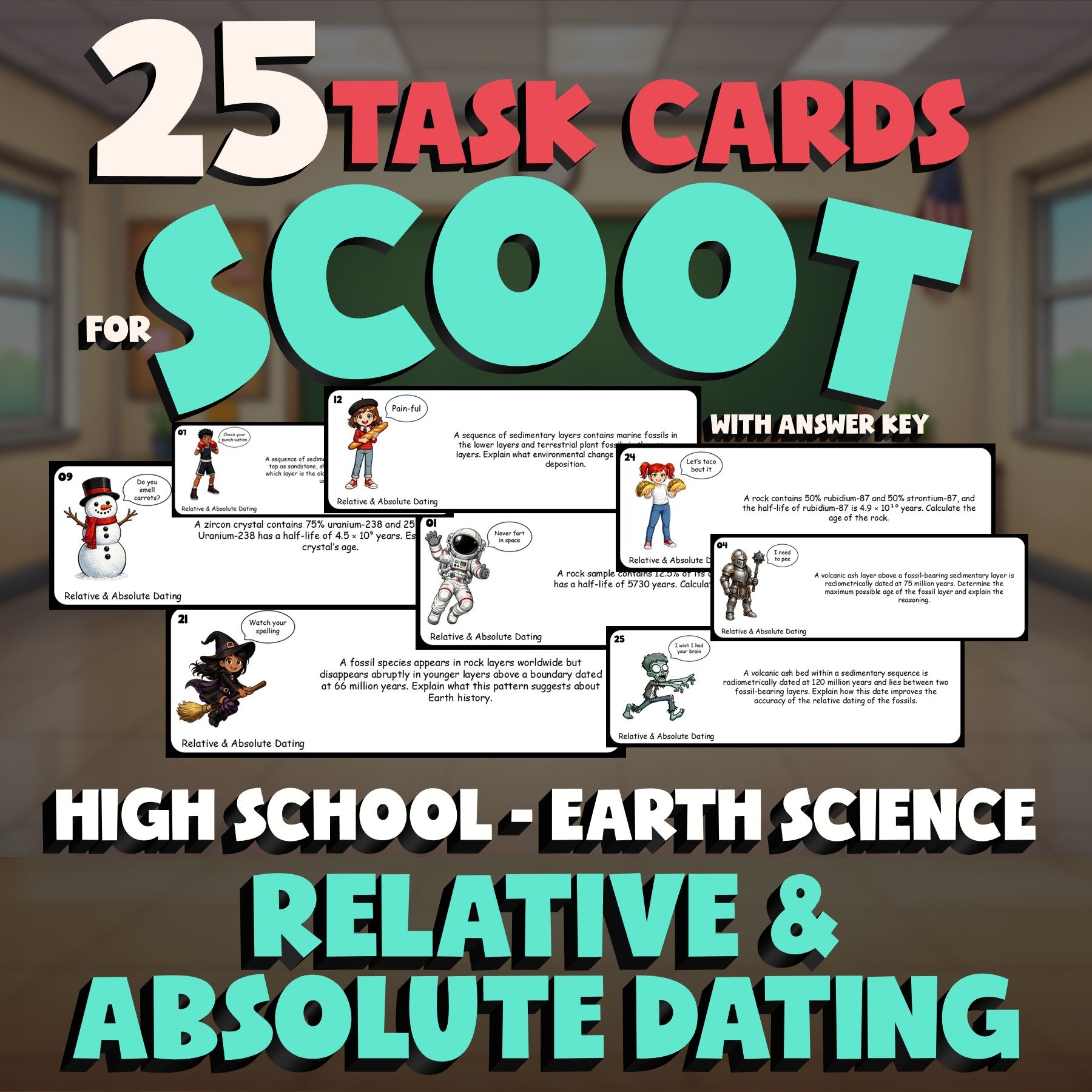 Relative & Absolute Dating SCOOT TASK CARDS Game - No Prep Earth Science Review