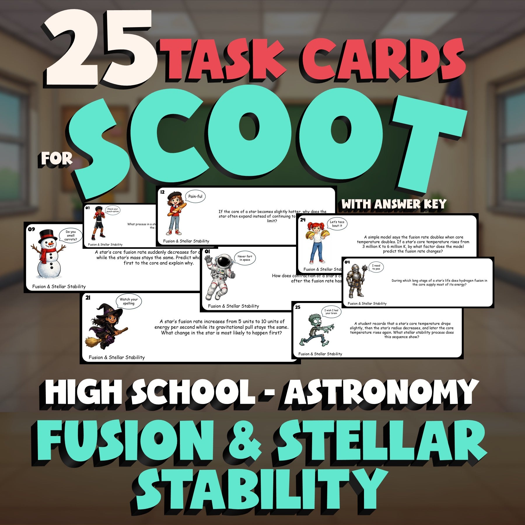 Fusion & Stellar Stability SCOOT TASK CARDS Science Game - No Prep Astronomy