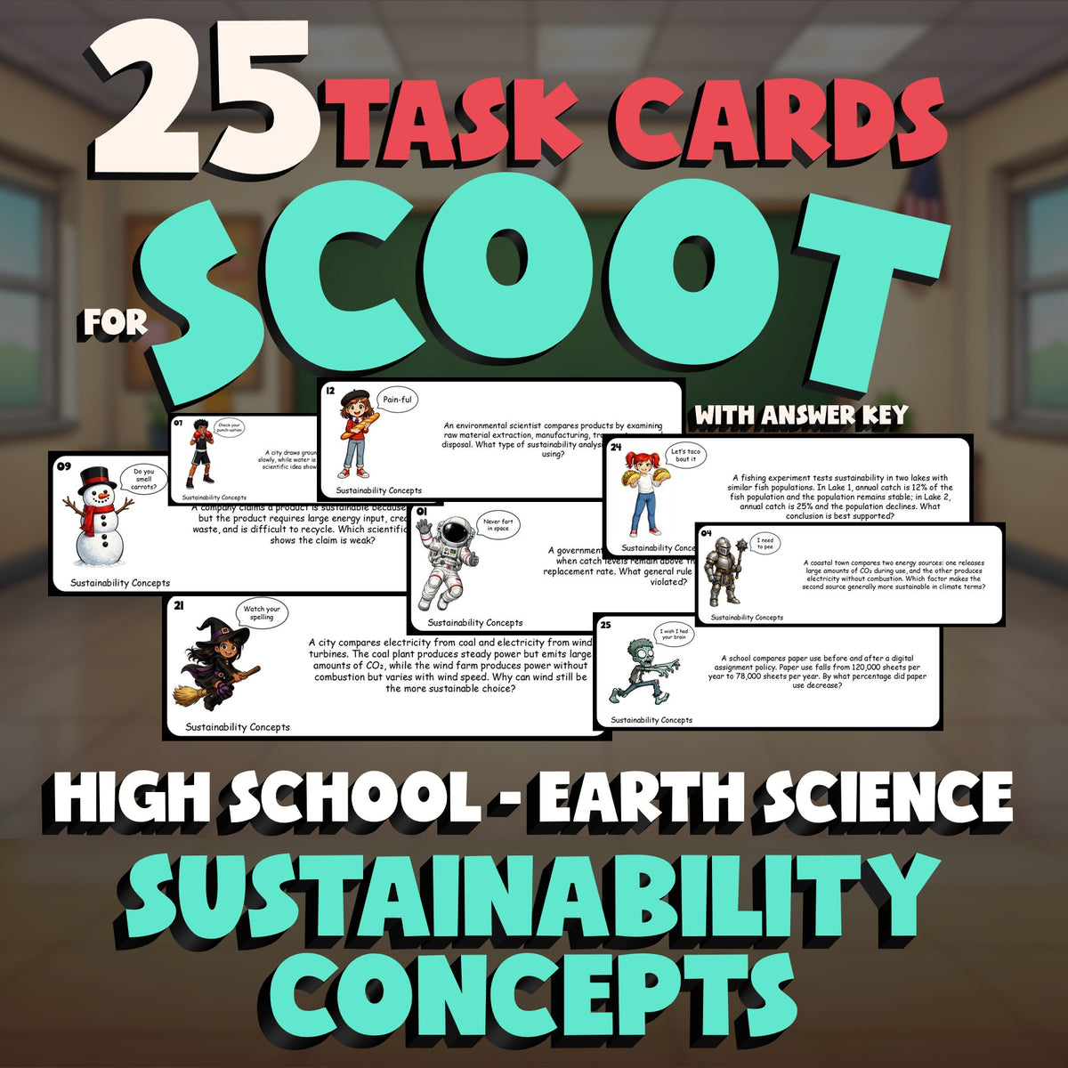 Sustainability Concepts SCOOT TASK CARDS Game - No Prep Earth Science Review