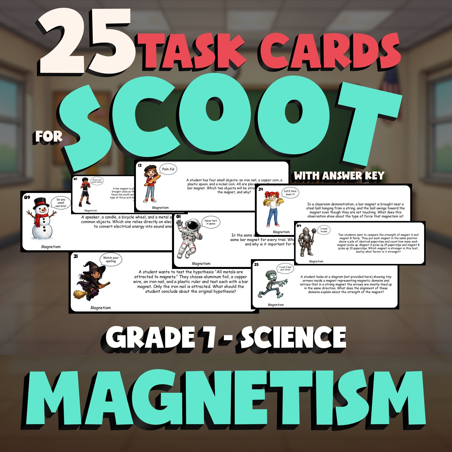 Magnetism SCOOT TASK CARDS Science Game - No Prep Grade 7 Review Activity