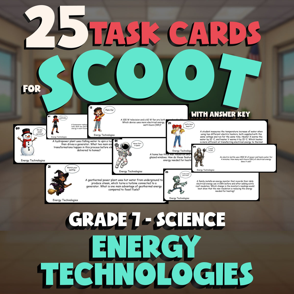Energy Technologies SCOOT TASK CARDS Science Game - No Prep Grade 7 Review