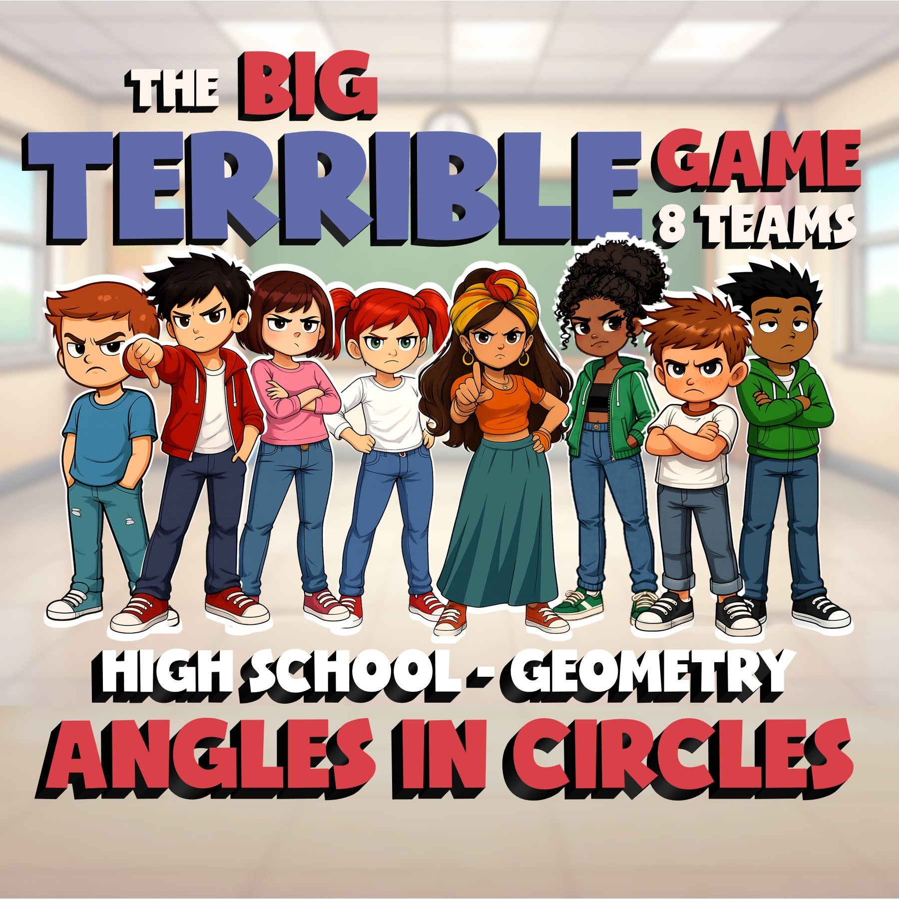 Angles in Circles BIG TERRIBLE GAME - No Prep Geometry Math Review Activity