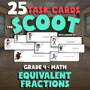 Equivalent Fractions SCOOT TASK CARDS Math Game - No Prep Grade 4 Review