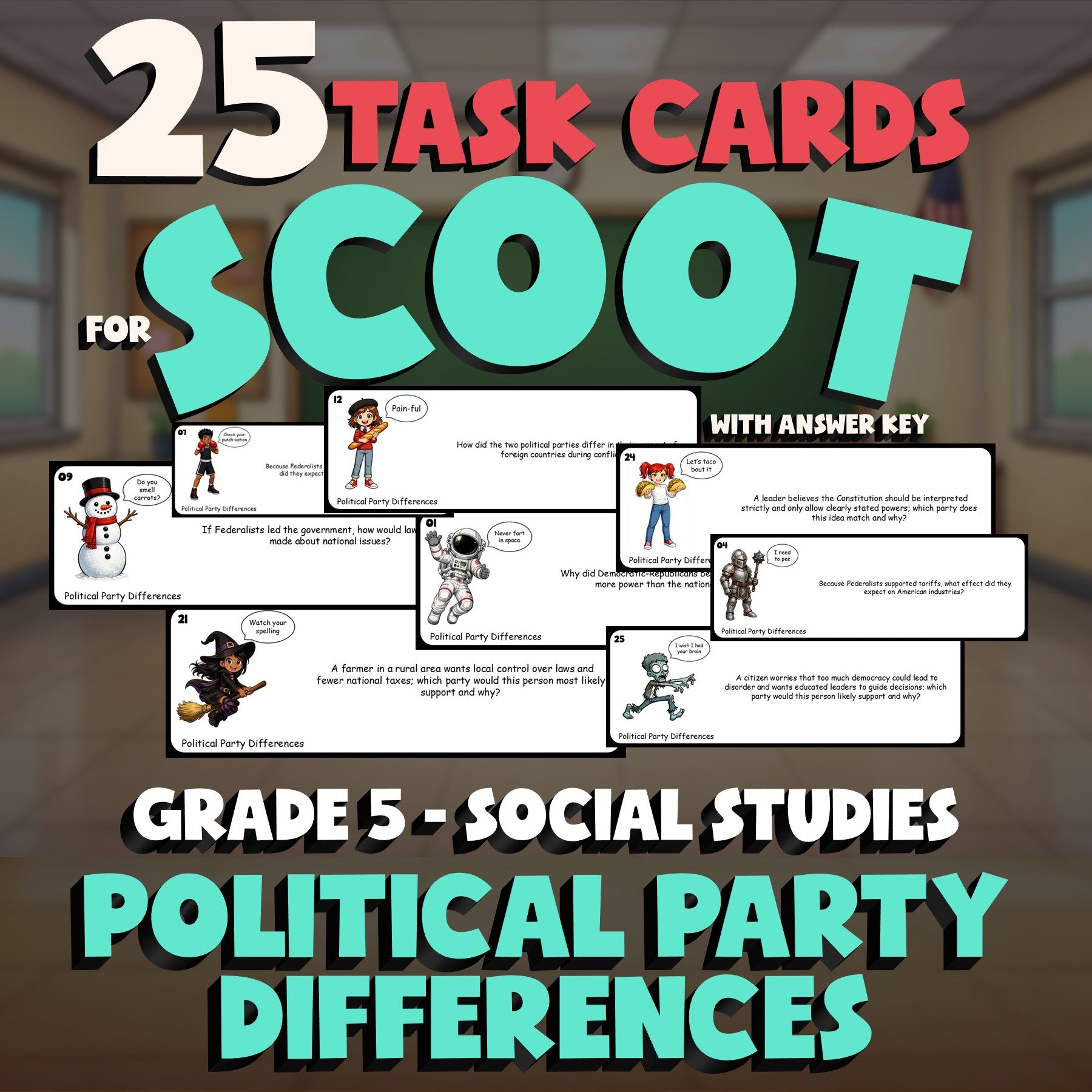 Political Party Differences SCOOT TASK CARDS Socials Game - No Prep Grade 5