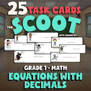 Equations with Decimals SCOOT TASK CARDS Math Game - No Prep Grade 7 Review