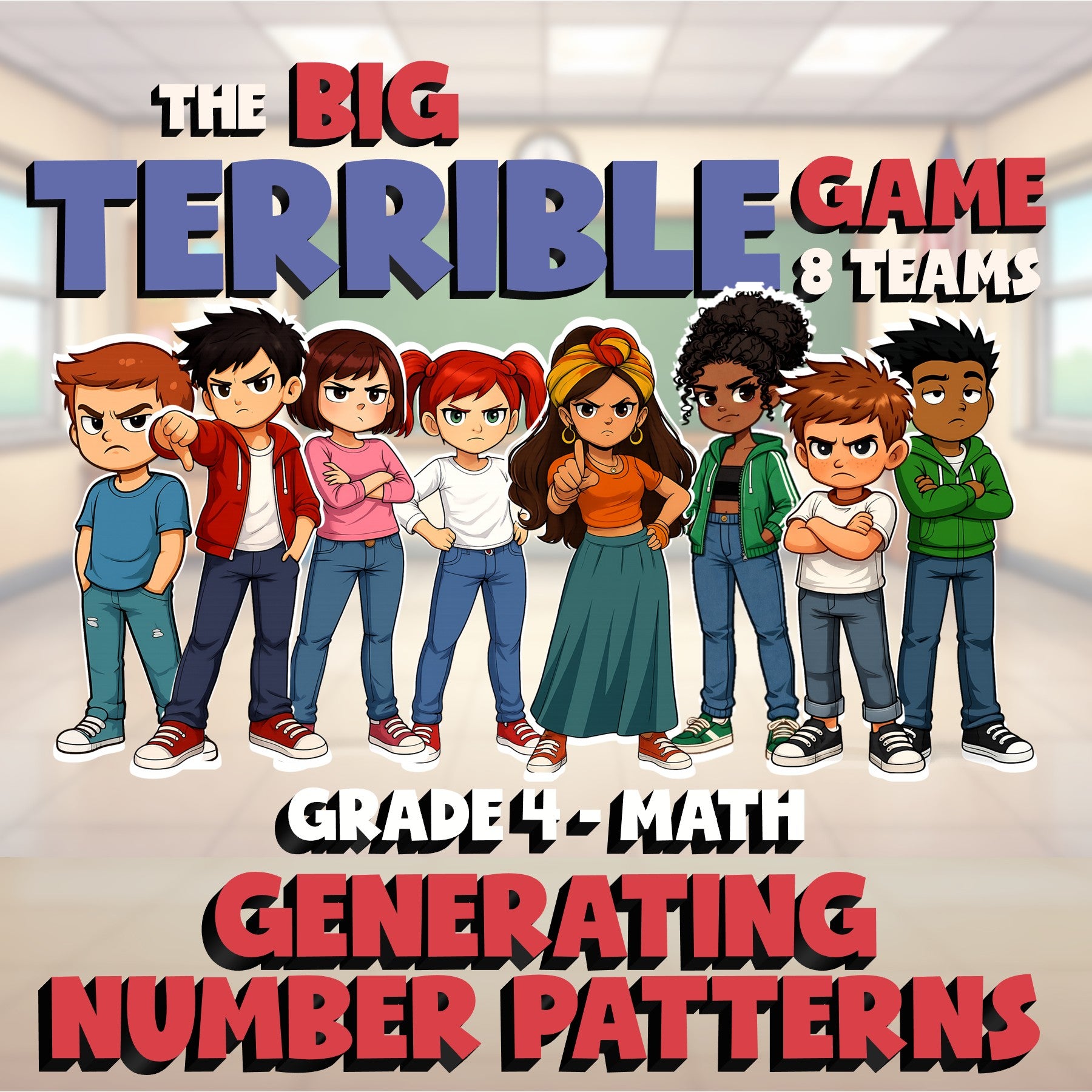 Generating Number Patterns BIG TERRIBLE GAME - No Prep Grade 4 Math Review