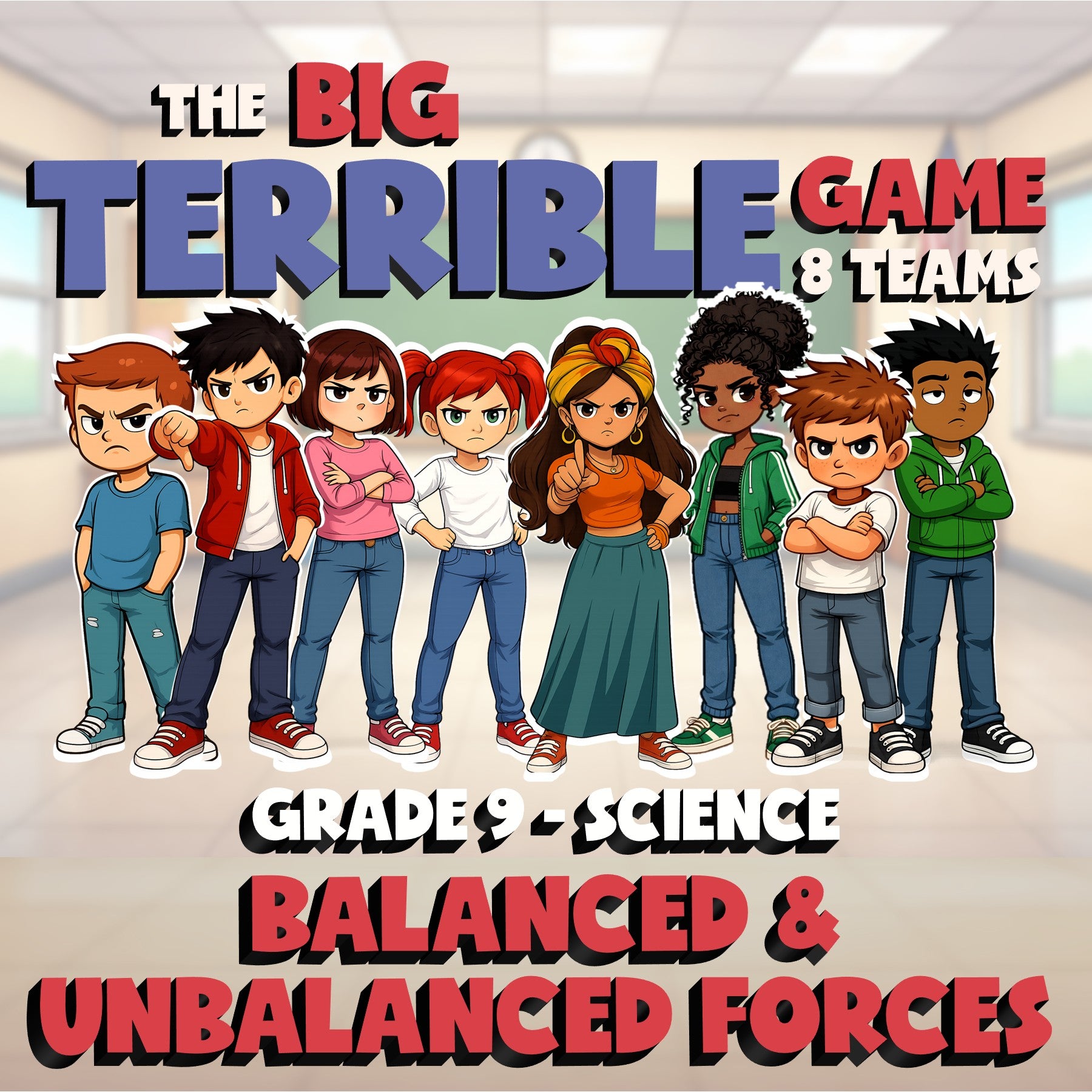 Balanced & Unbalanced Forces BIG TERRIBLE GAME - No Prep Grade 9 Science Review
