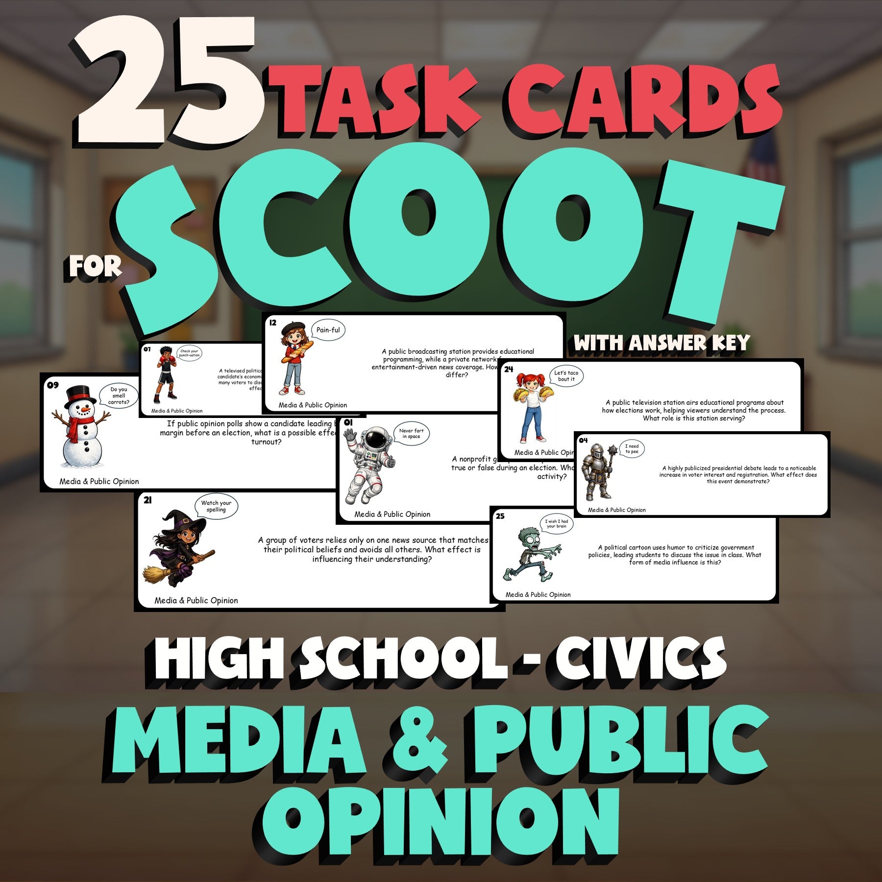 Media & Public Opinion SCOOT TASK CARDS Civics Game - No Prep Review Activity