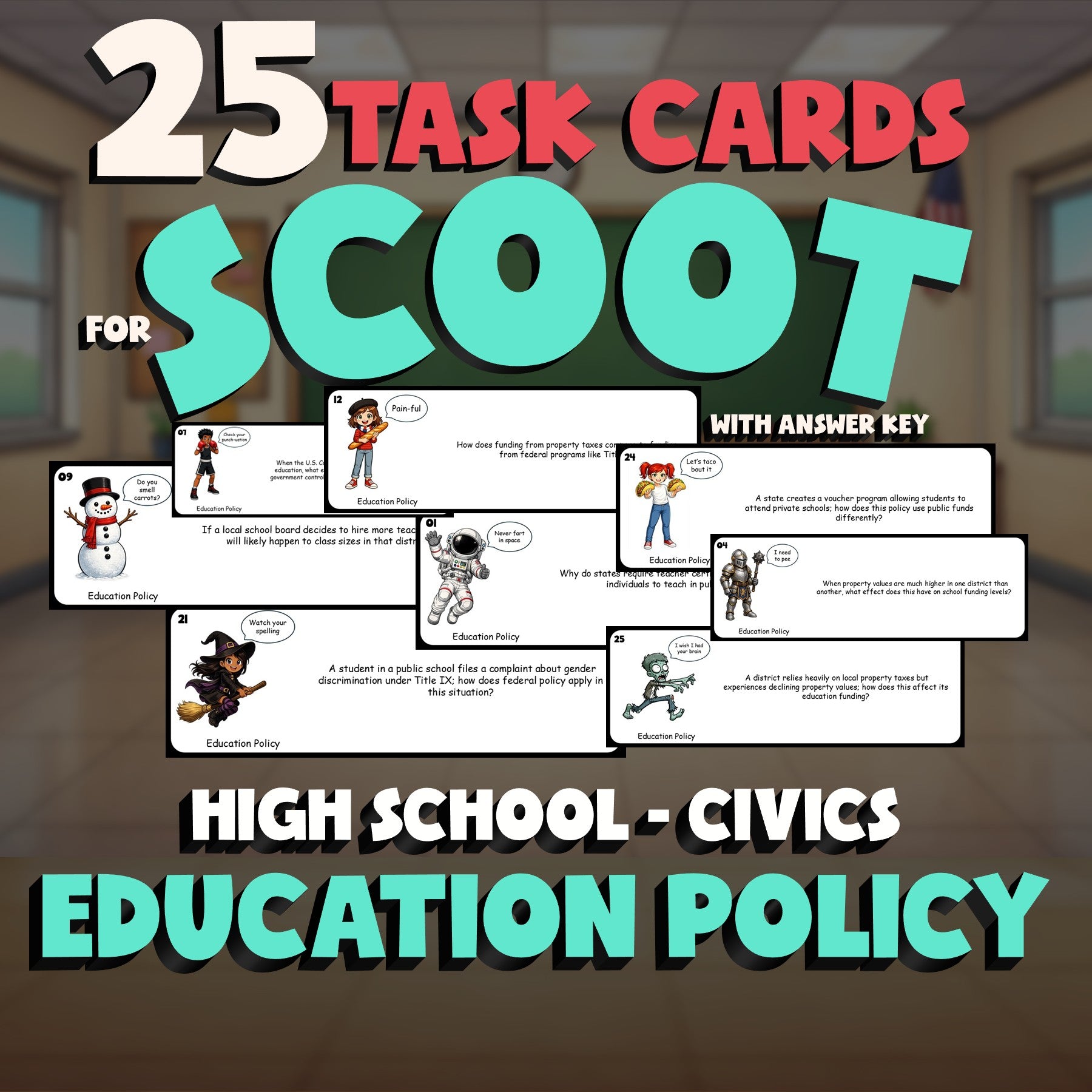 Education Policy SCOOT TASK CARDS Civics Game - No Prep Review Activity