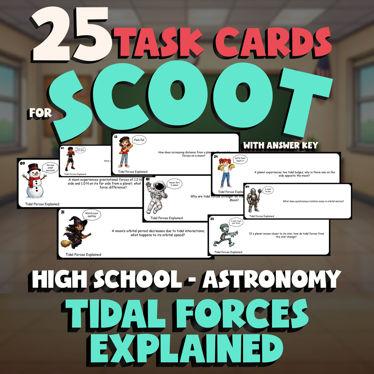 Tidal Forces Explained SCOOT TASK CARDS Science Game - No Prep Astronomy Review