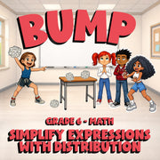 Simplify Expressions with Distribution BUMP Math Game - No Prep Grade 6 Review