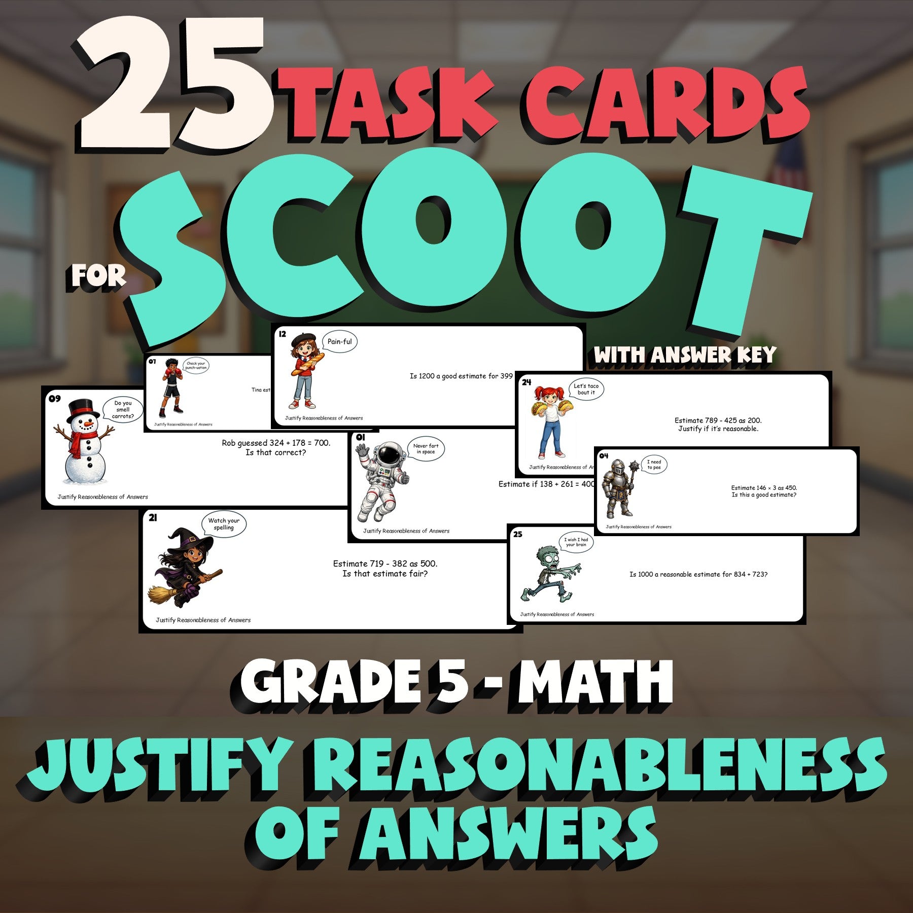 Justify Reasonableness of Answers SCOOT TASK CARDS Math Game - No Prep Grade 5