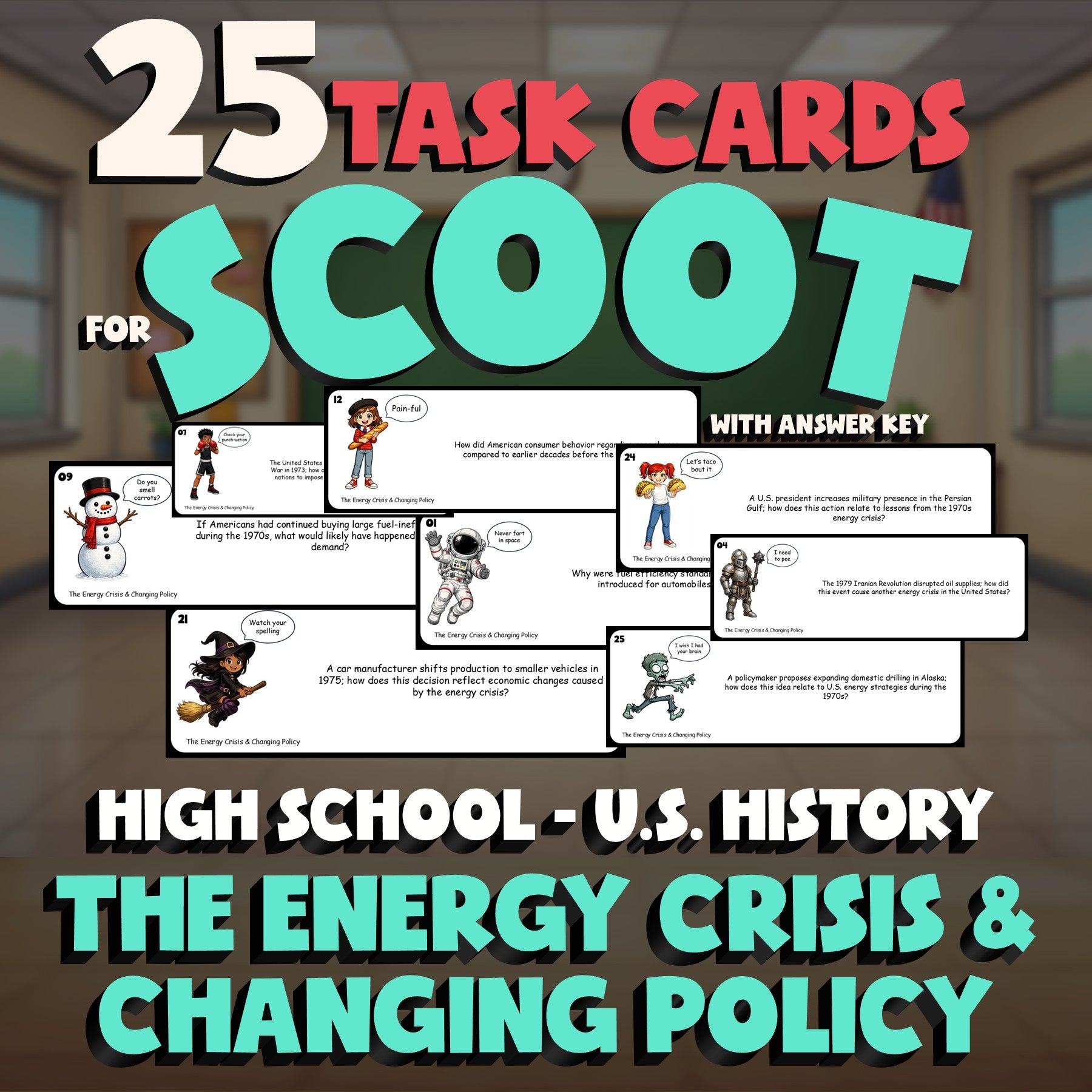 The Energy Crisis & Changing Policy SCOOT TASK CARDS U.S. History Game - No Prep