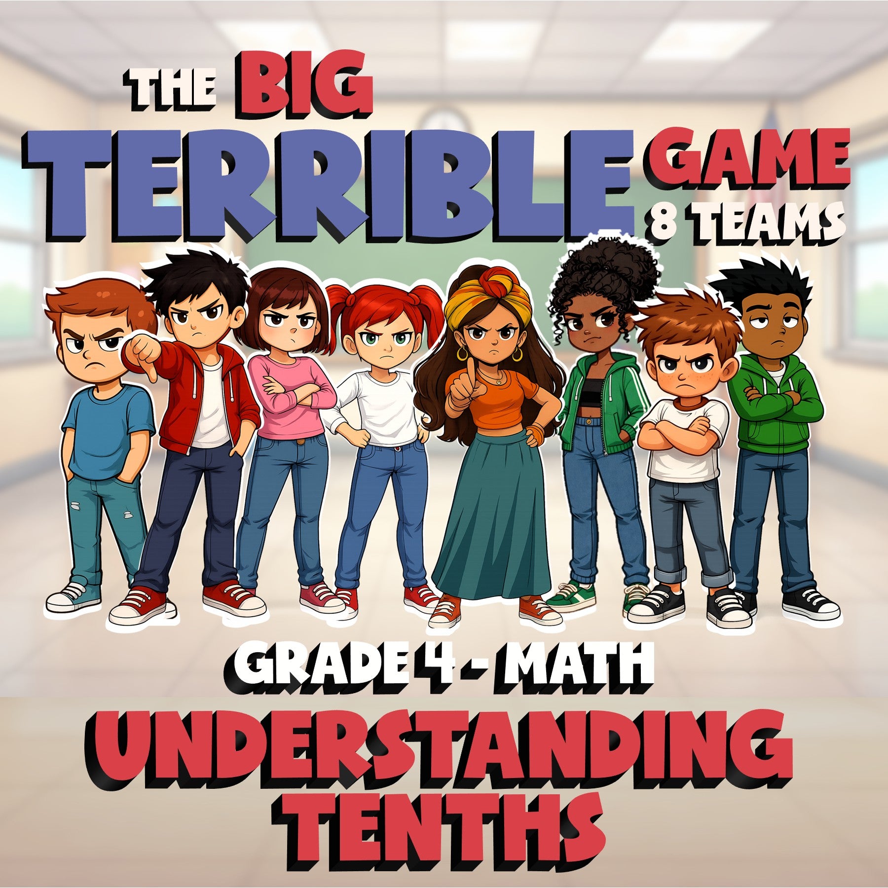 Understanding Tenths BIG TERRIBLE GAME - No Prep Grade 4 Math Review Activity