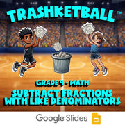 Subtract Fractions with Like Denominators TRASHKETBALL Math Game - Grade 4