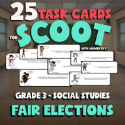 Fair Elections SCOOT TASK CARDS Socials Game - No Prep Grade 3 Review Activity