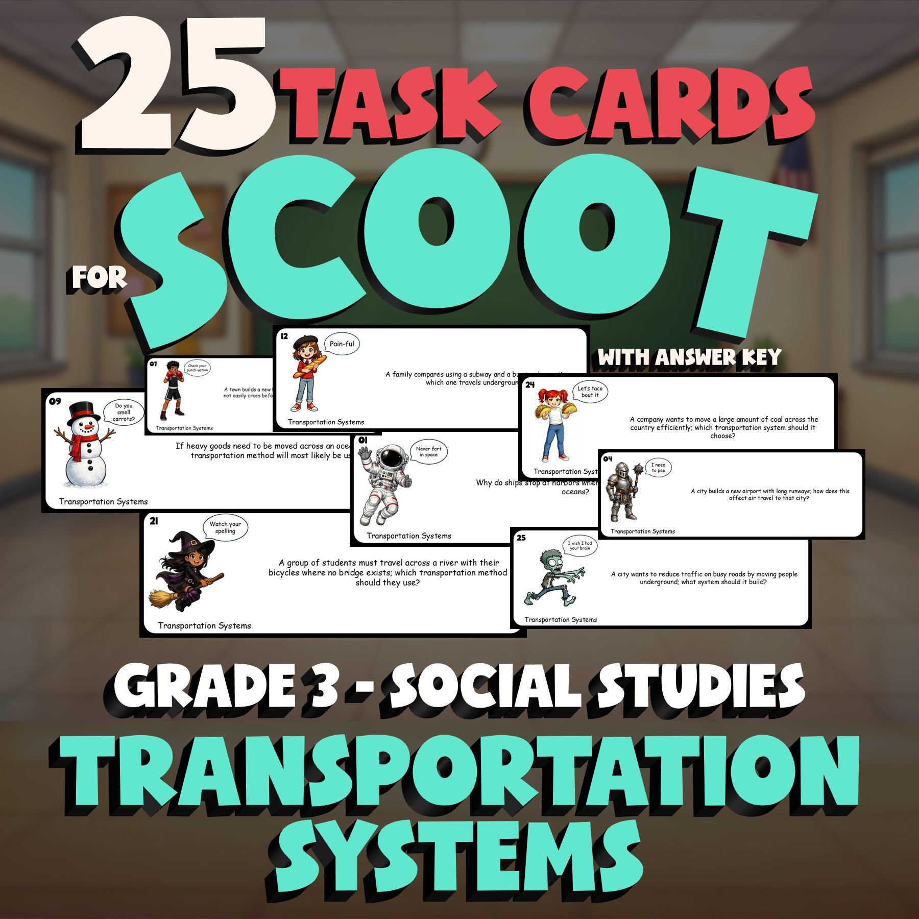 Transportation Systems SCOOT TASK CARDS Socials Game - No Prep Grade 3 Review