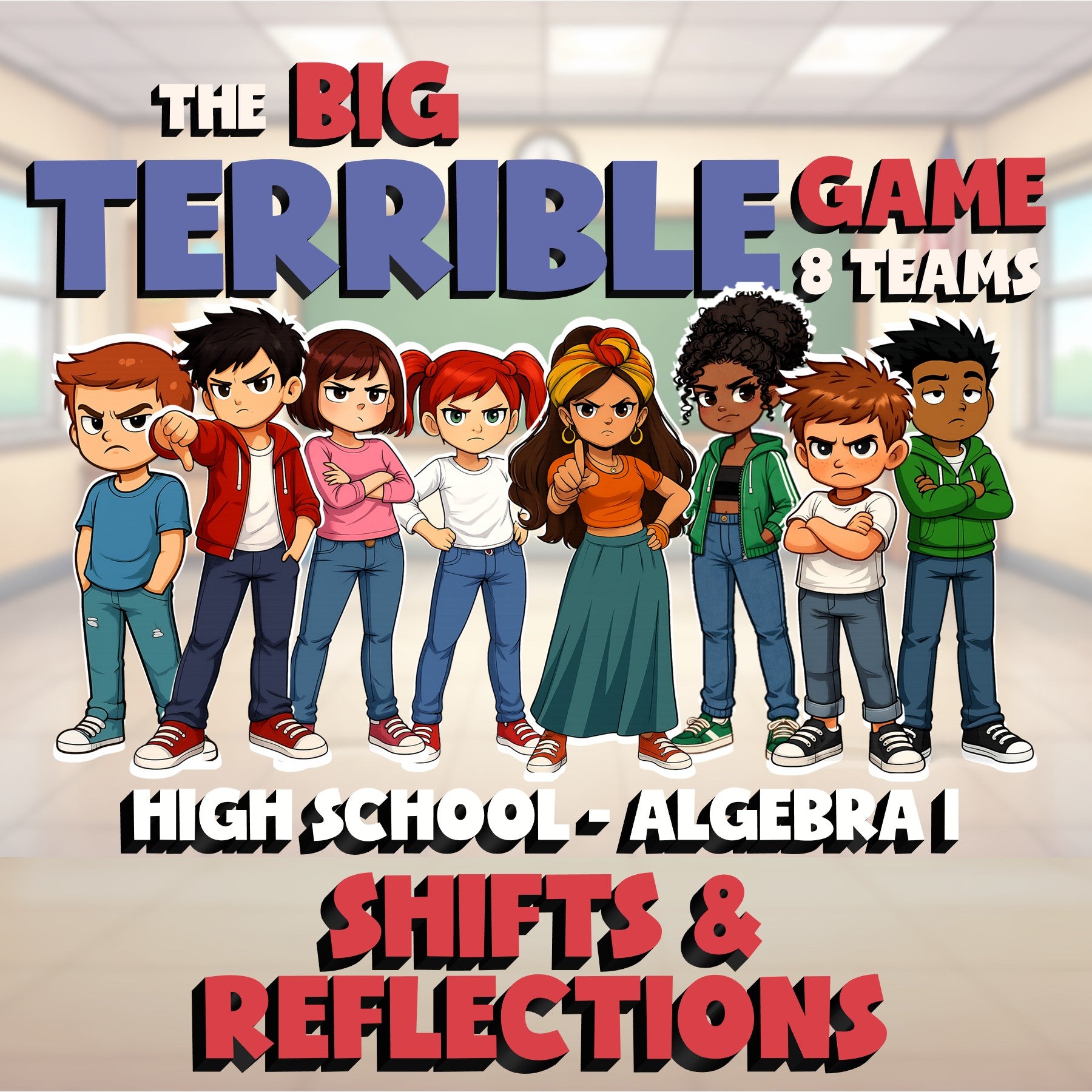Shifts & Reflections BIG TERRIBLE GAME - No Prep Algebra 1 Math Review Activity