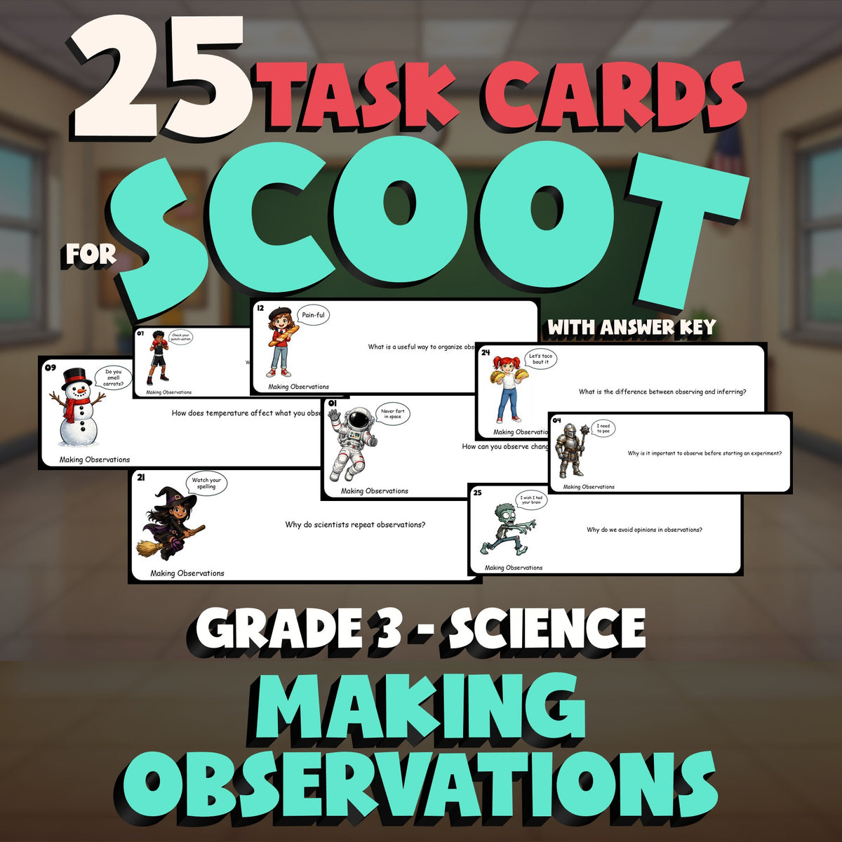 Making Observations SCOOT TASK CARDS Science Game - No Prep Grade 3 Review