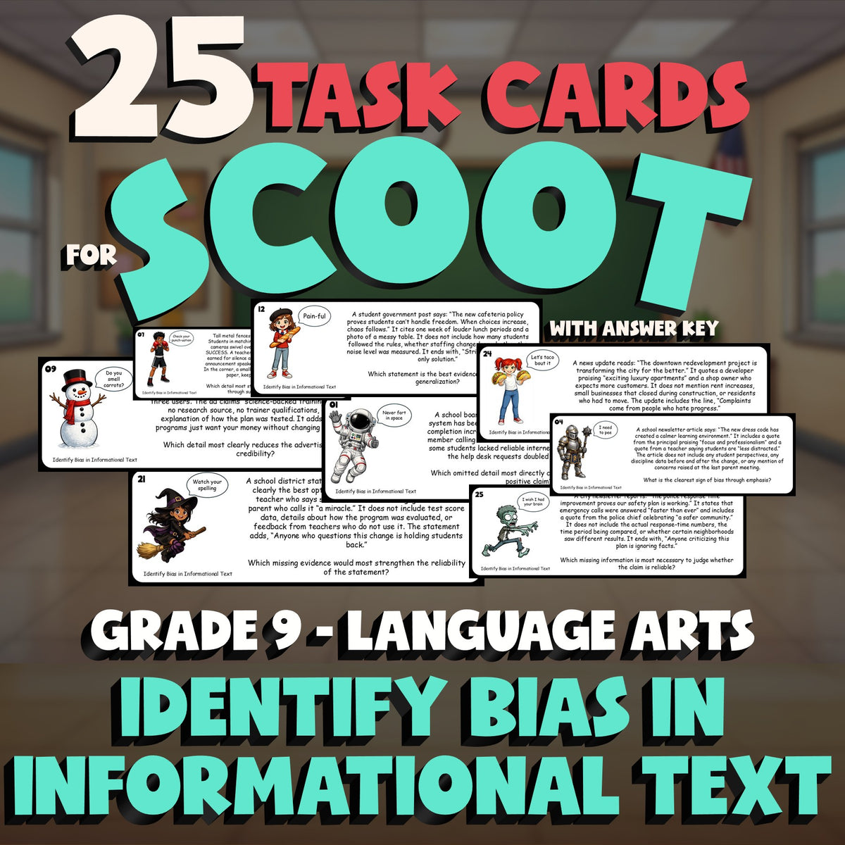 Identify Bias in Informational Text SCOOT TASK CARDS ELA Game - No Prep Grade 9