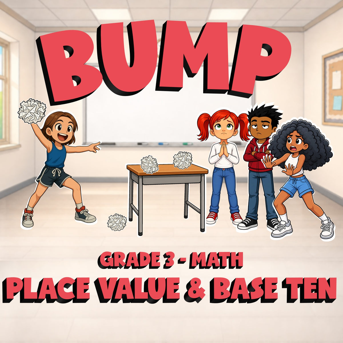 Place Value & Base Ten BUMP Math Game - No Prep Grade 3 Review Activity