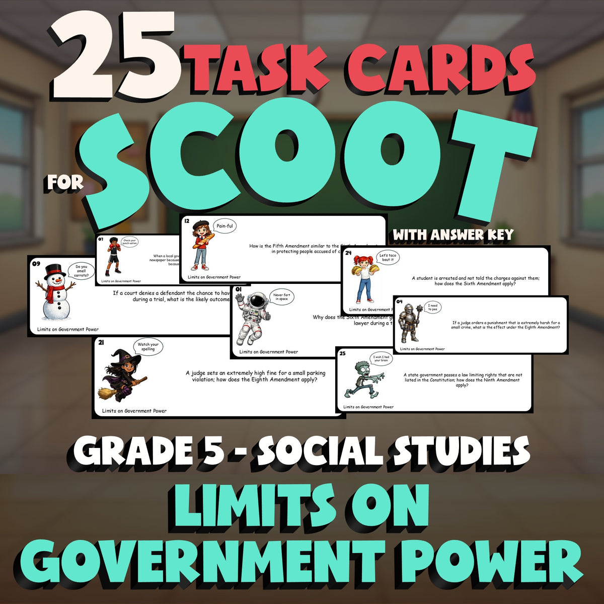 Limits on Government Power SCOOT TASK CARDS Socials Game - No Prep Grade 5