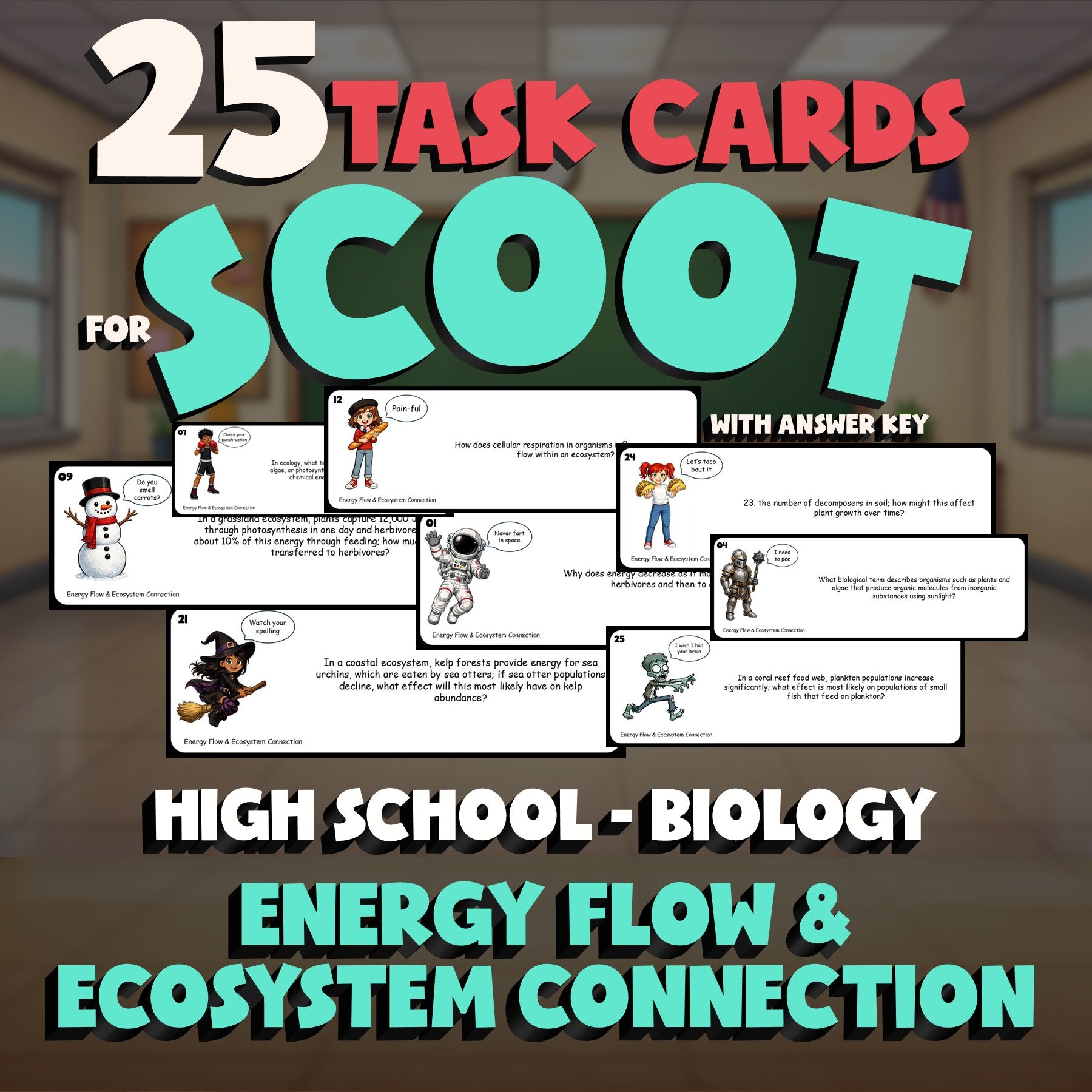 Energy Flow & Ecosystem Connection SCOOT TASK CARDS Science Game - Biology