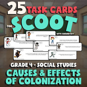 Causes & Effects of Colonization SCOOT TASK CARDS Socials Game - No Prep Grade 4