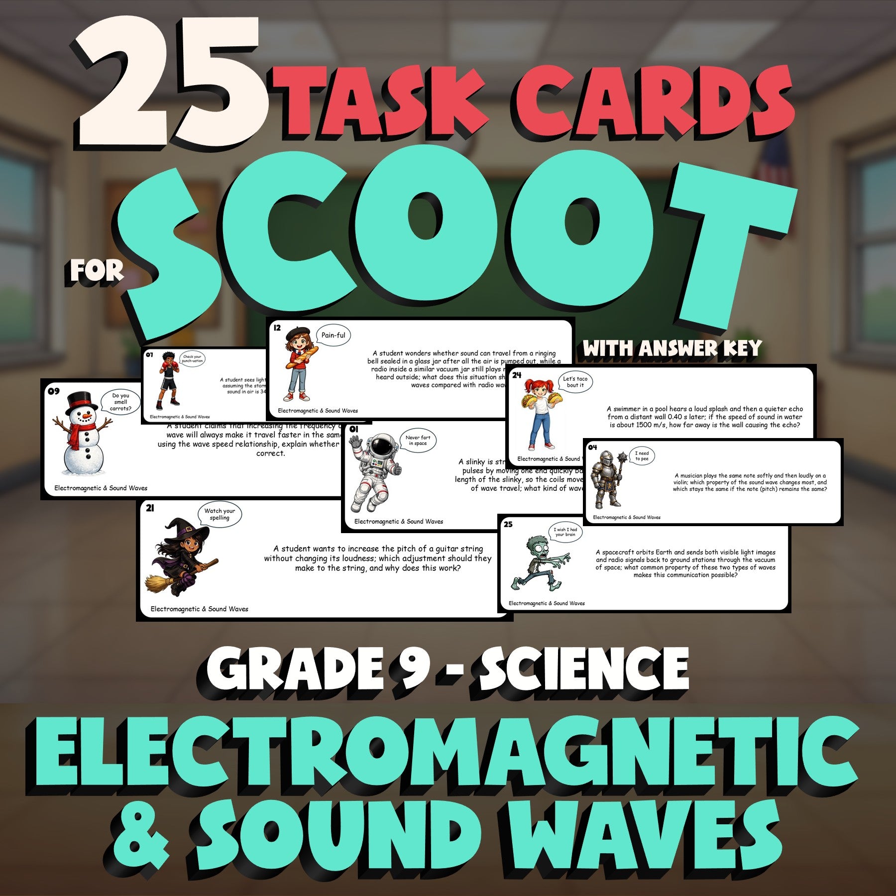 Electromagnetic & Sound Waves SCOOT TASK CARDS Science Game - No Prep Grade 9
