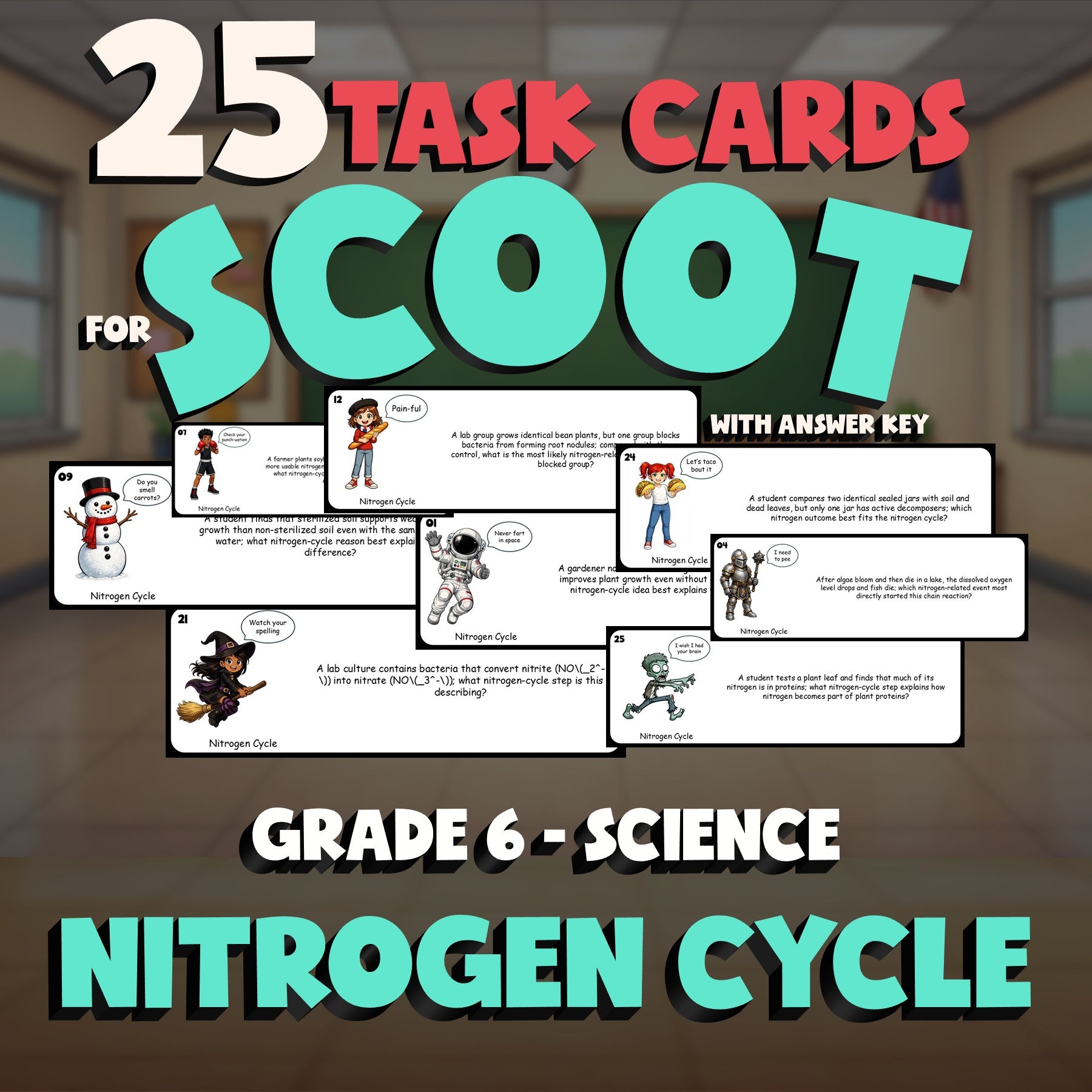 Nitrogen Cycle SCOOT TASK CARDS Science Game - No Prep Grade 6 Review Activity