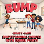 Partitioning Shapes into Equal Parts BUMP Math Game - No Prep Grade 3 Review