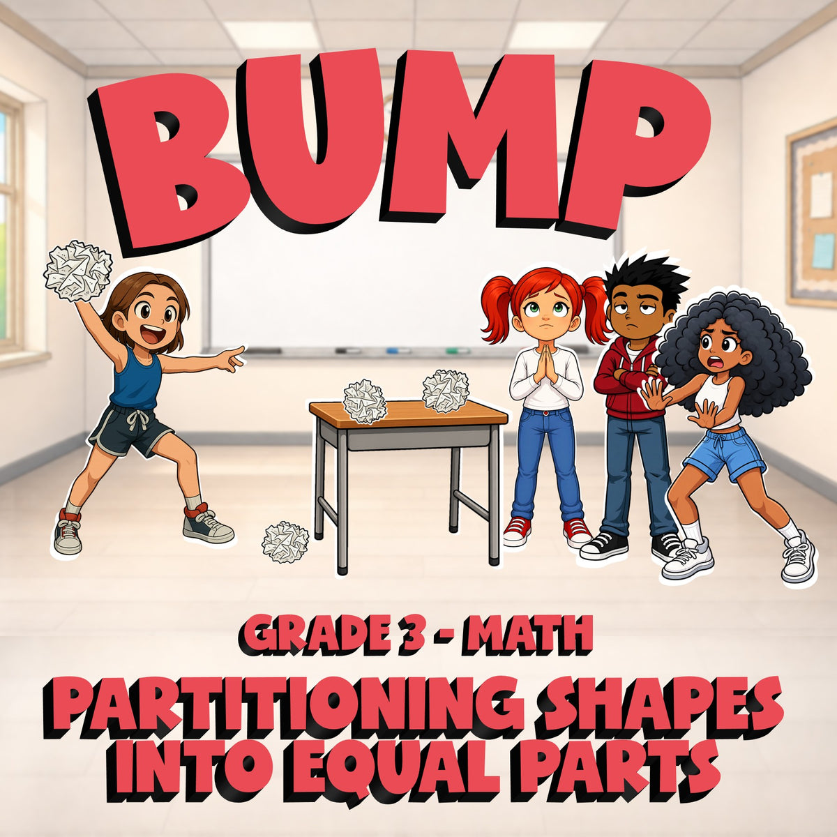 Partitioning Shapes into Equal Parts BUMP Math Game - No Prep Grade 3 Review