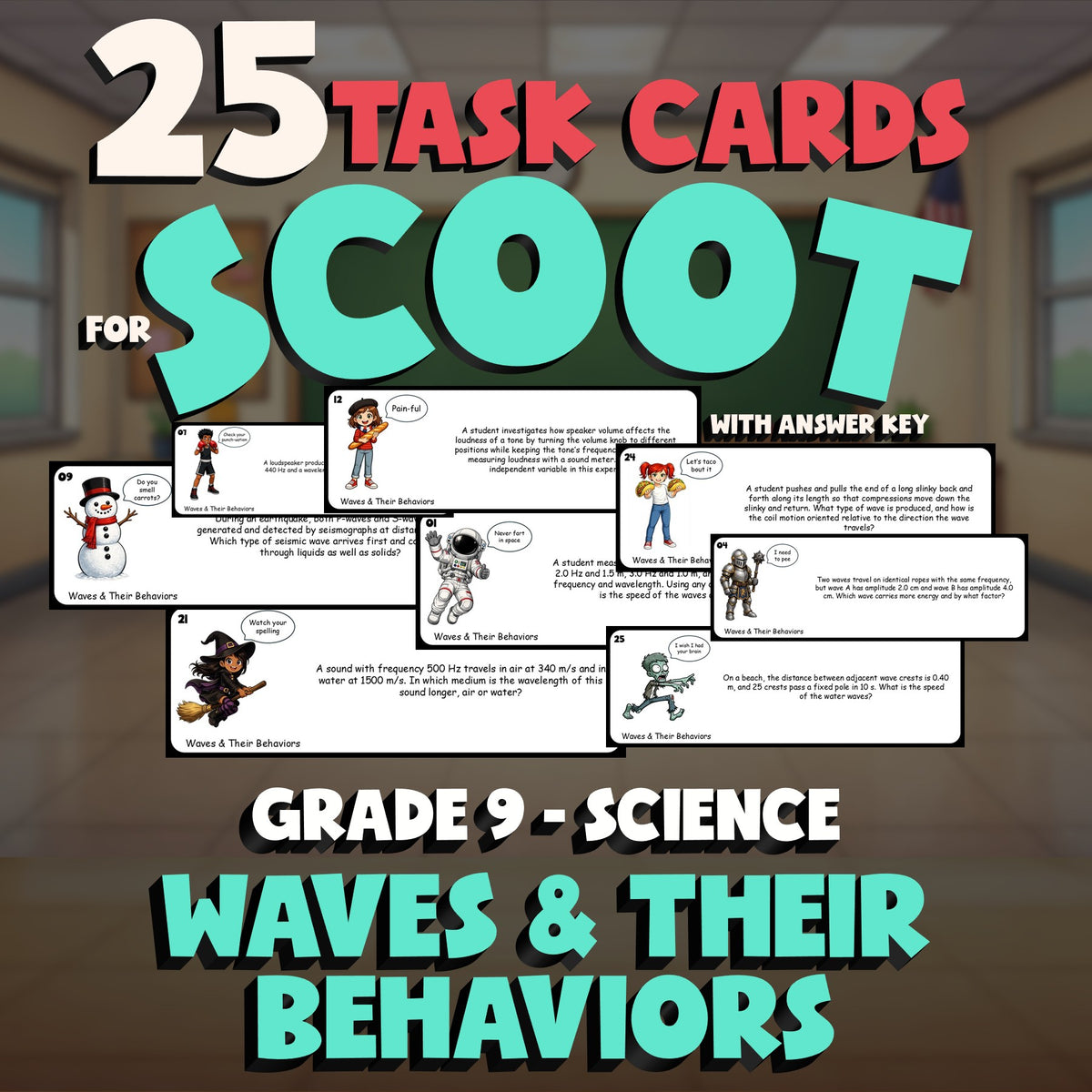 Waves & Their Behaviors SCOOT TASK CARDS Science Game - No Prep Grade 9 Review