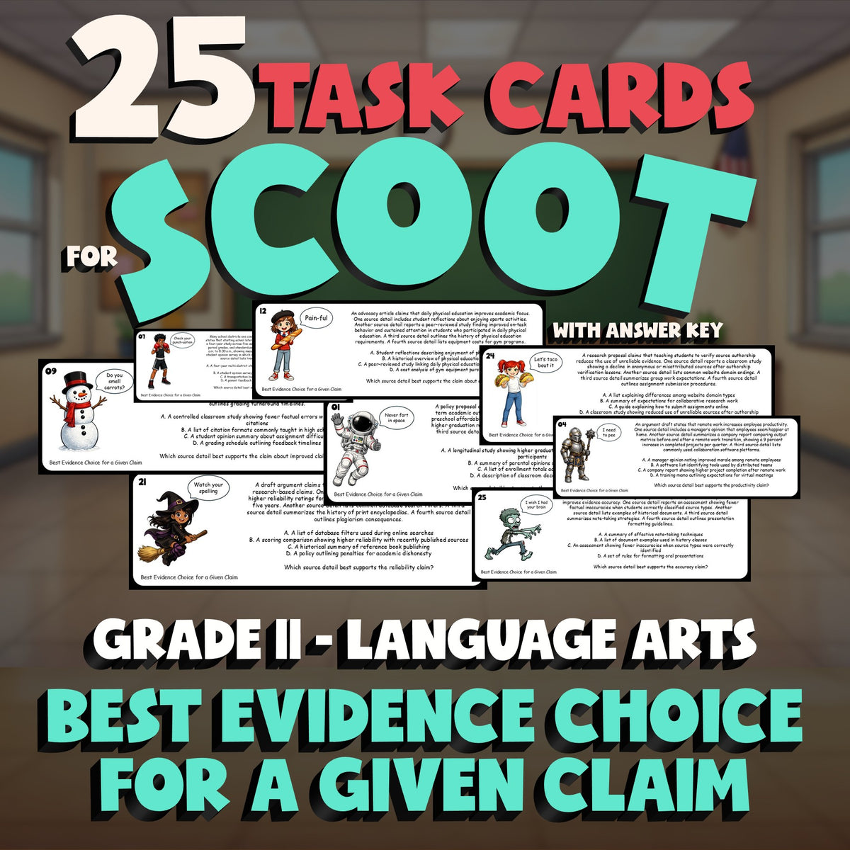 Best Evidence Choice for a Given Claim SCOOT TASK CARDS ELA Game - Grade 11