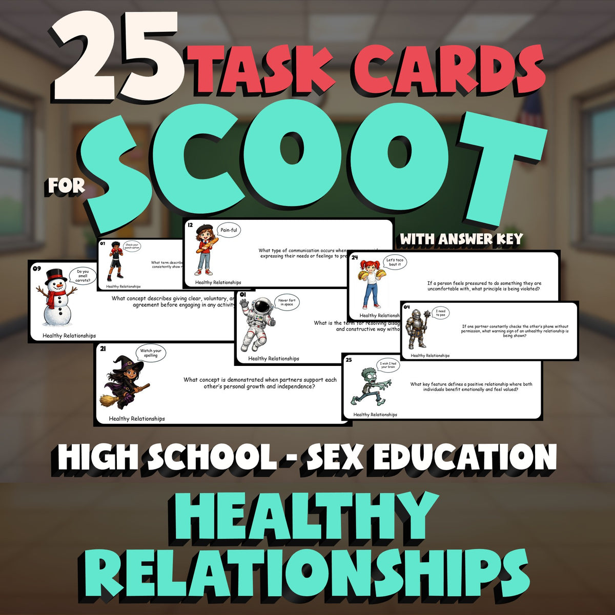 Healthy Relationships SCOOT TASK CARDS Game - No Prep High School Sex Education