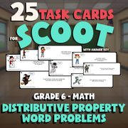 Distributive Property Word Problems SCOOT TASK CARDS Math Game - No Prep Grade 6