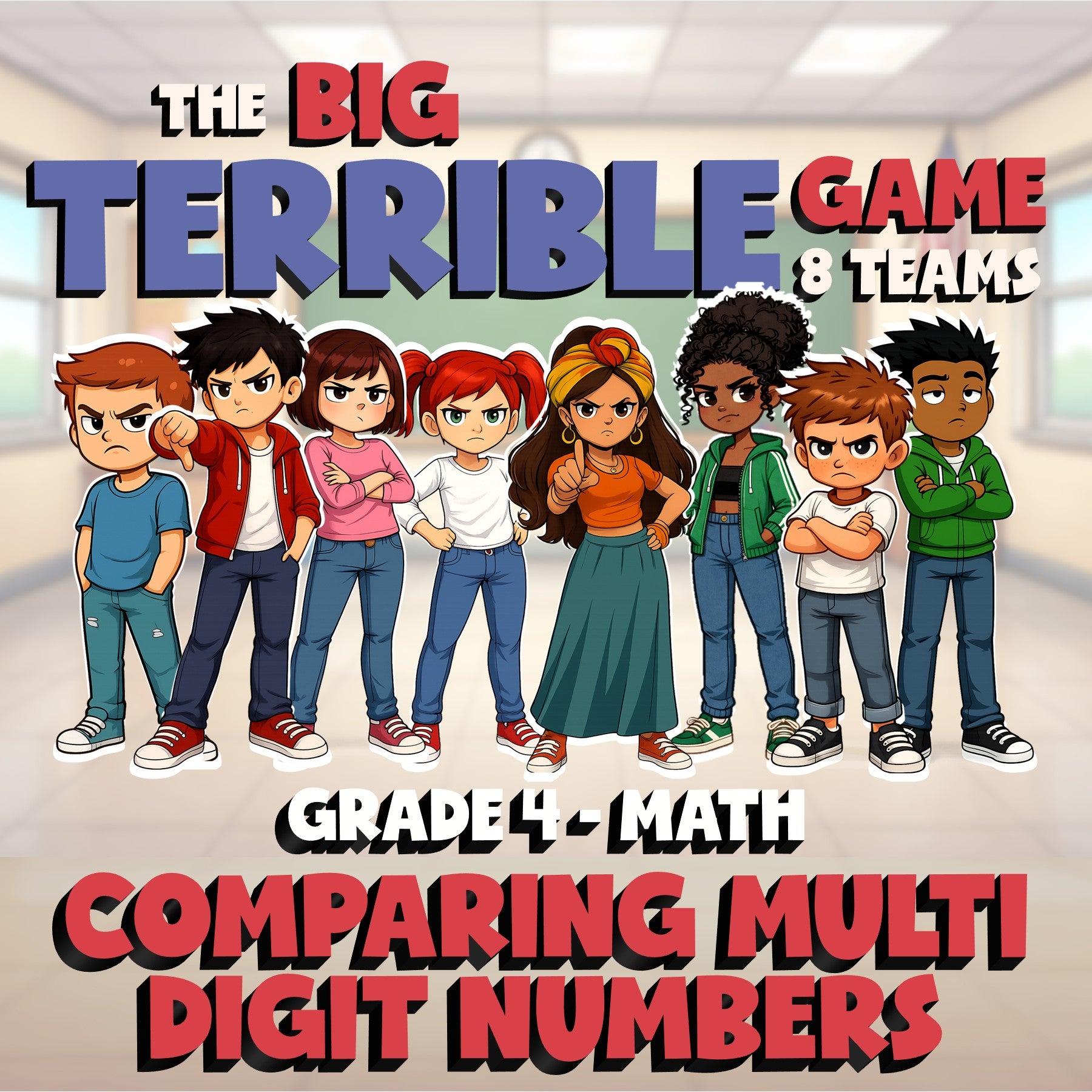 Comparing Multi Digit Numbers BIG TERRIBLE GAME - No Prep Grade 4 Math Review