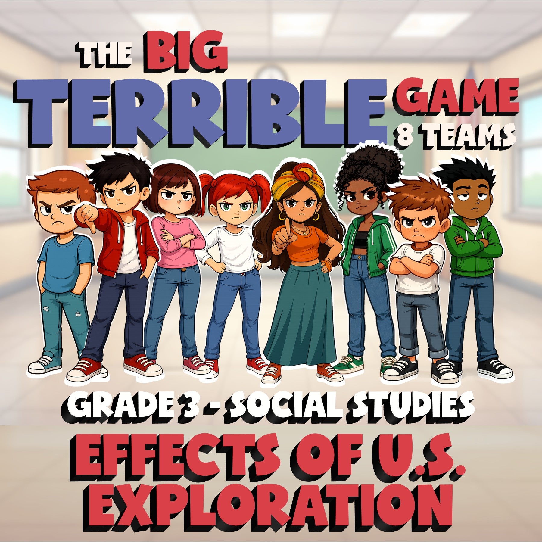 Effects of U.S. Exploration BIG TERRIBLE GAME - No Prep Grade 3 Socials Review